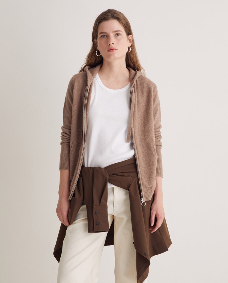 Sudadera con capucha marrón mujer Yerse - Detalle frontal