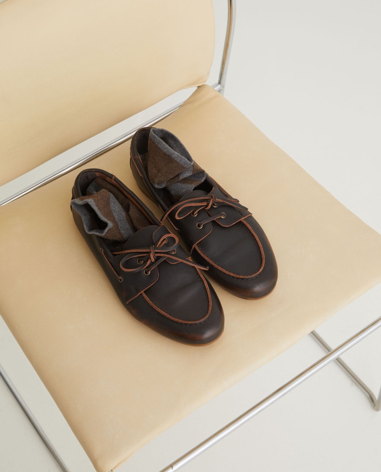 Chaussure bateau en cuir aubergine - Chaussure bateau en cuir