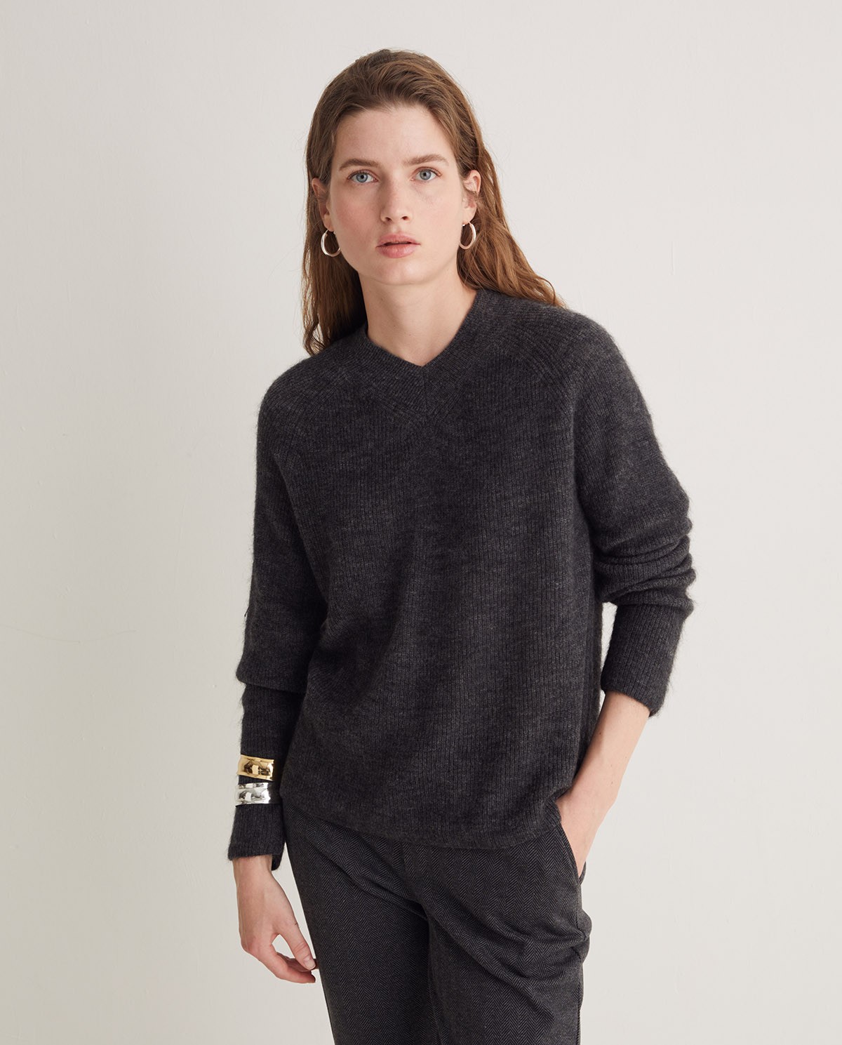 Jersey alpaca y lana punto inglés plomo - Jersey punto inglés
