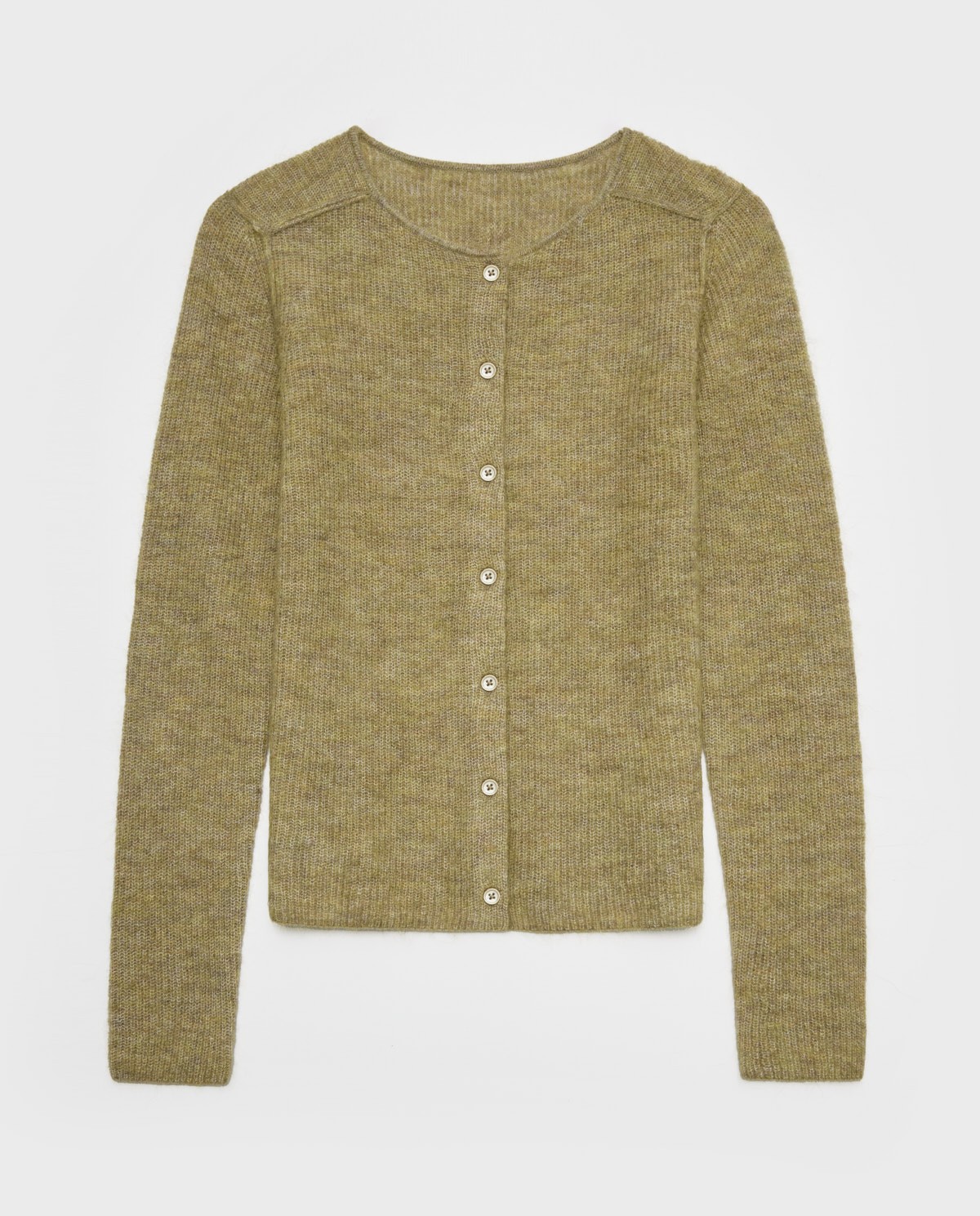 Olive-green alpaca-blend fisherman’s-rib cardigan woman Yerse - Front view 10