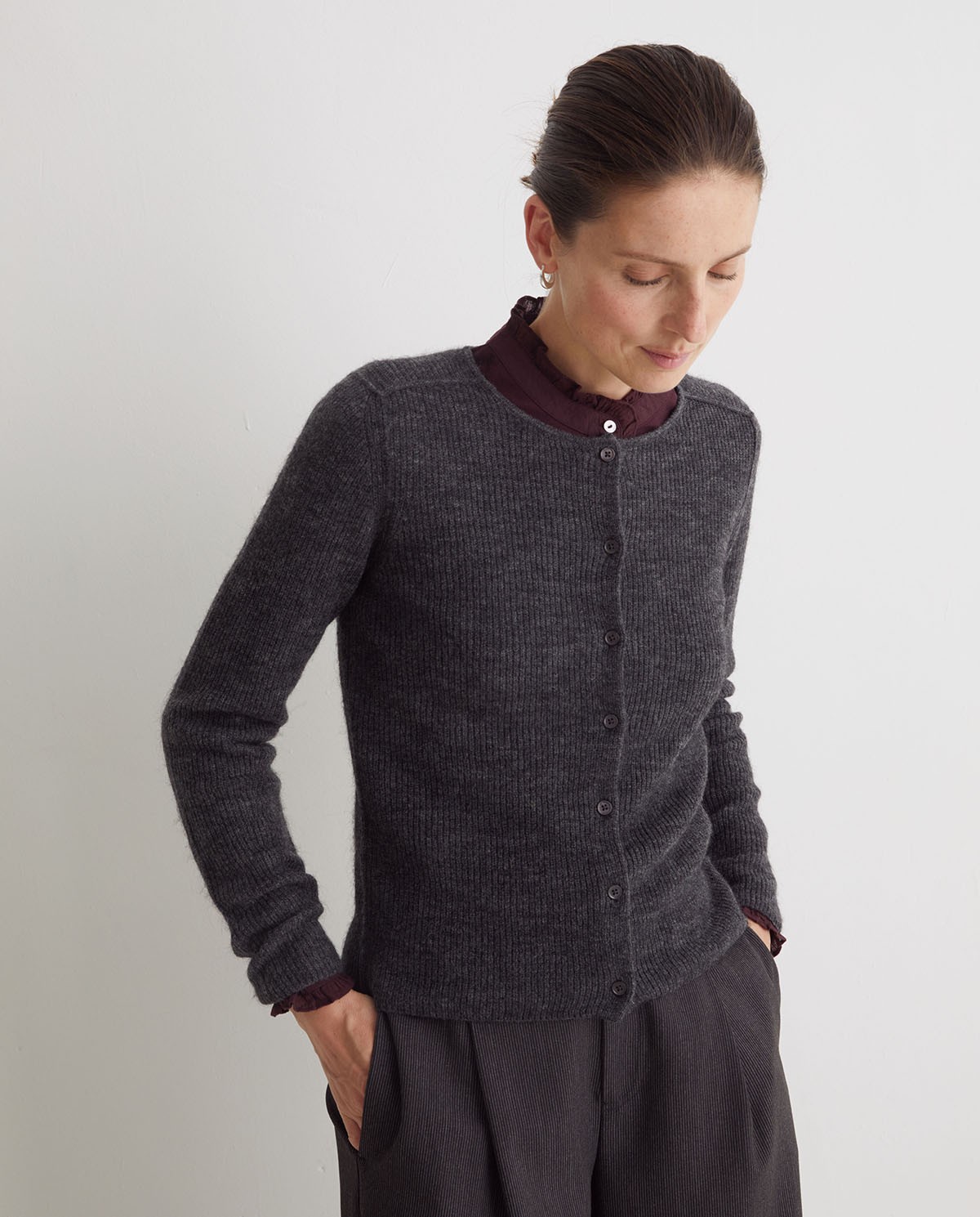 Lead alpaca blend English stitch cardigan - English stitch cardigan, boba style 4