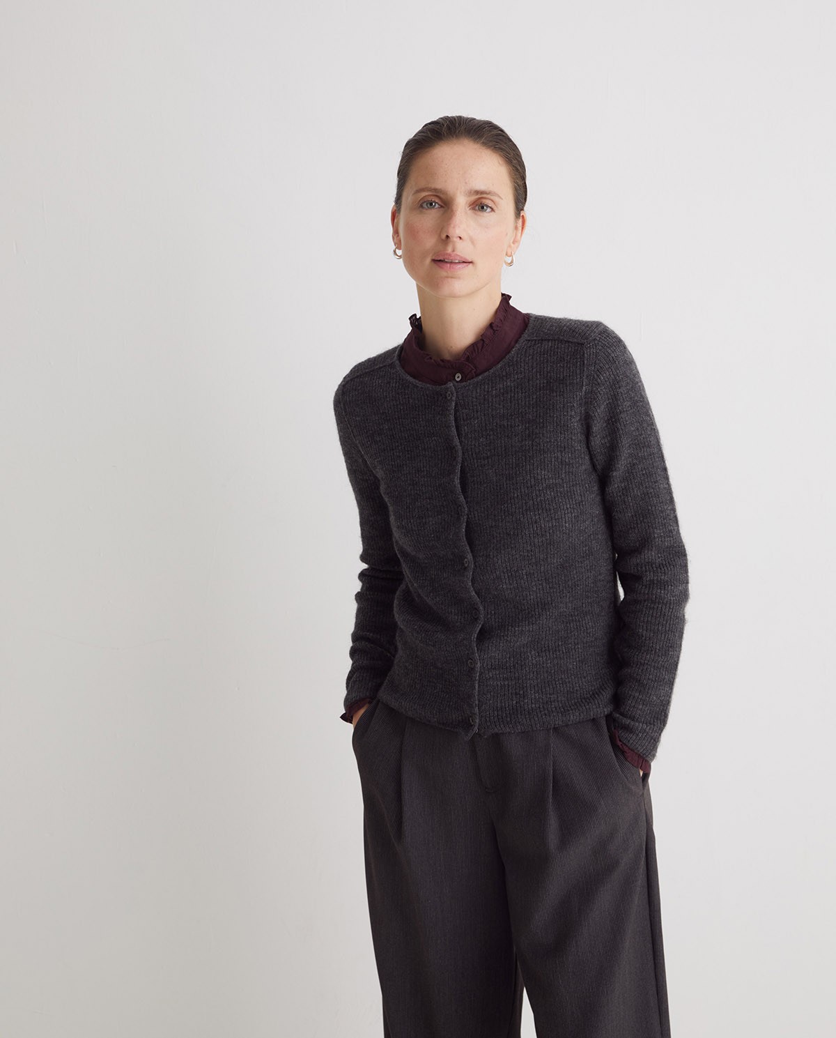 Lead alpaca blend English stitch cardigan - English stitch cardigan, boba style 3
