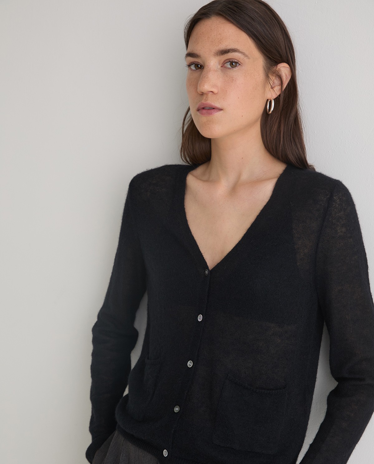 Cárdigan fino mezcla alpaca negro - Cárdigan con bolsillos 3