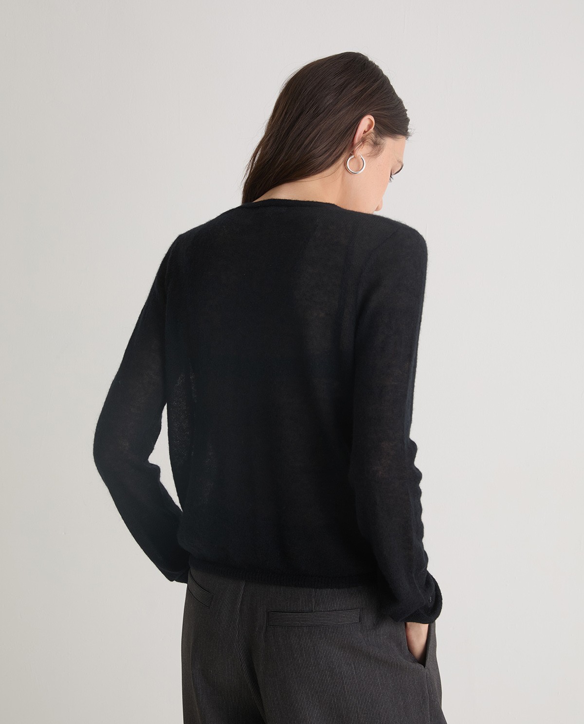 Cárdigan fino mezcla alpaca negro - Cárdigan con bolsillos 4