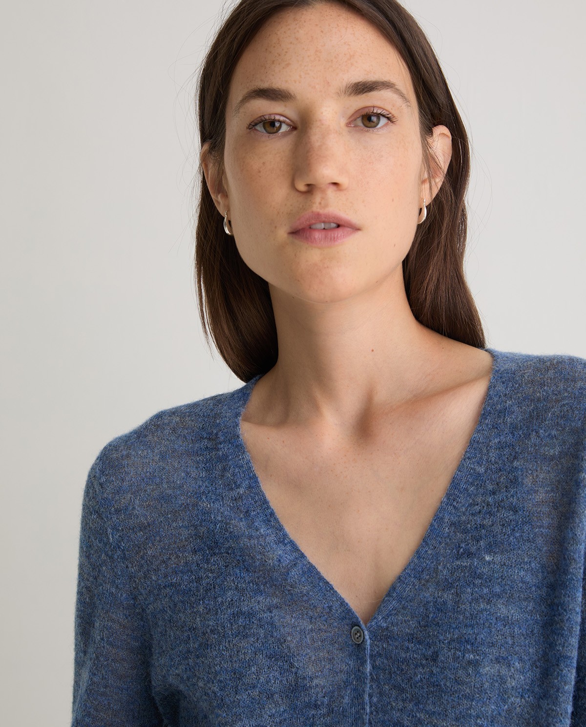 Cárdigan fino mezcla alpaca azul - Cárdigan con bolsillos 1