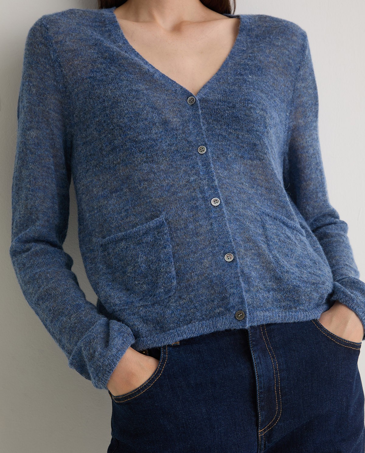 Cárdigan fino mezcla alpaca azul - Cárdigan con bolsillos 2