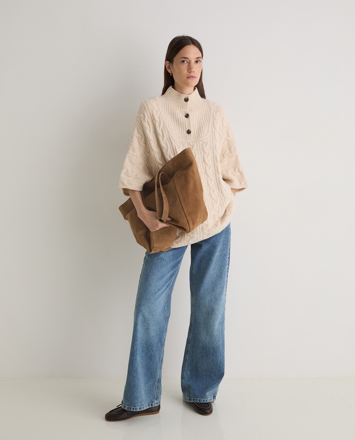 Poncho con lana trenzado crudo - Poncho diseño trenzado 6