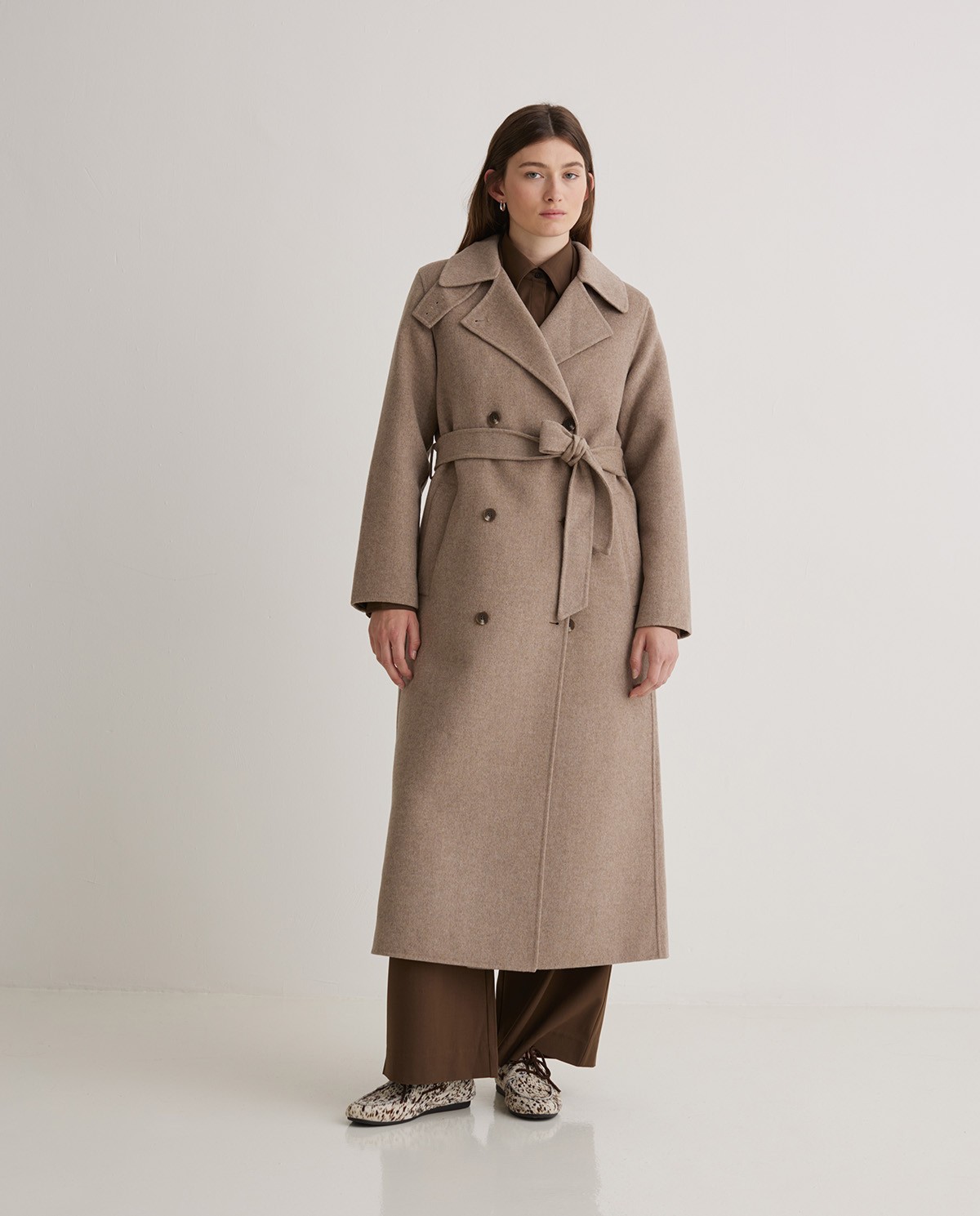 Beige wool blend long coat - Regular fit long coat 7