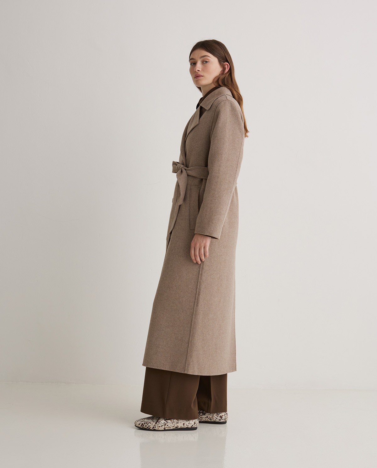 Beige wool blend long coat - Regular fit long coat 8