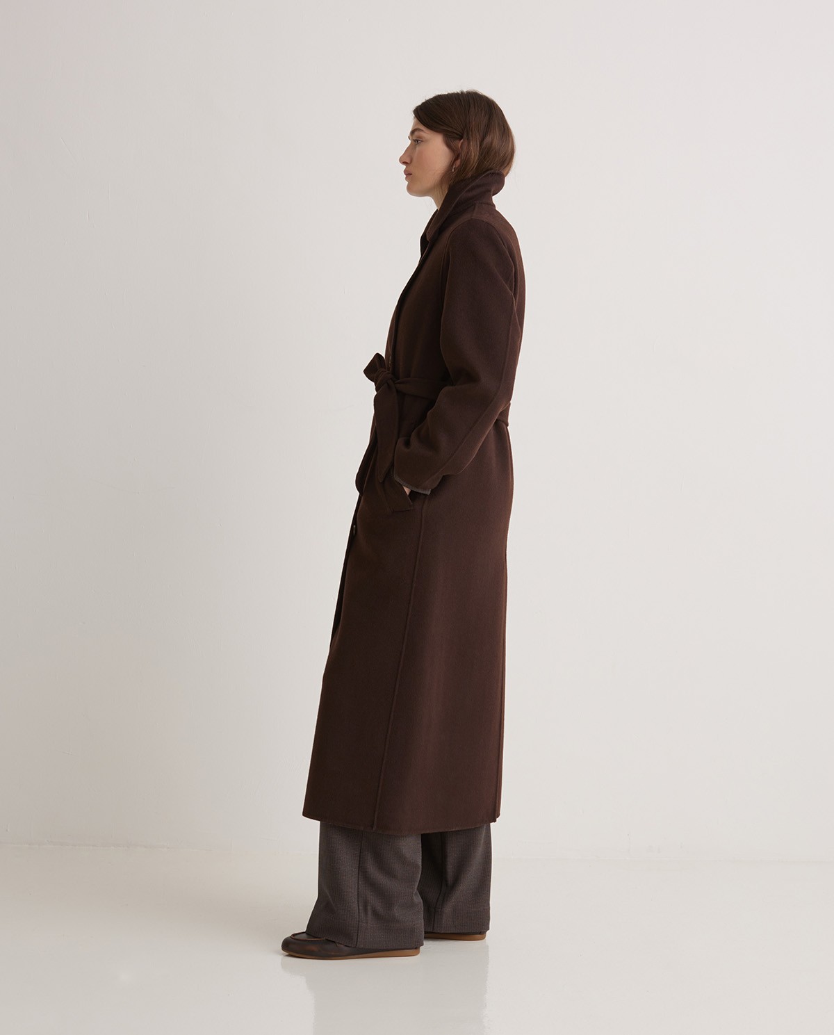 Long chocolate wool blend coat - Regular fit long coat 7
