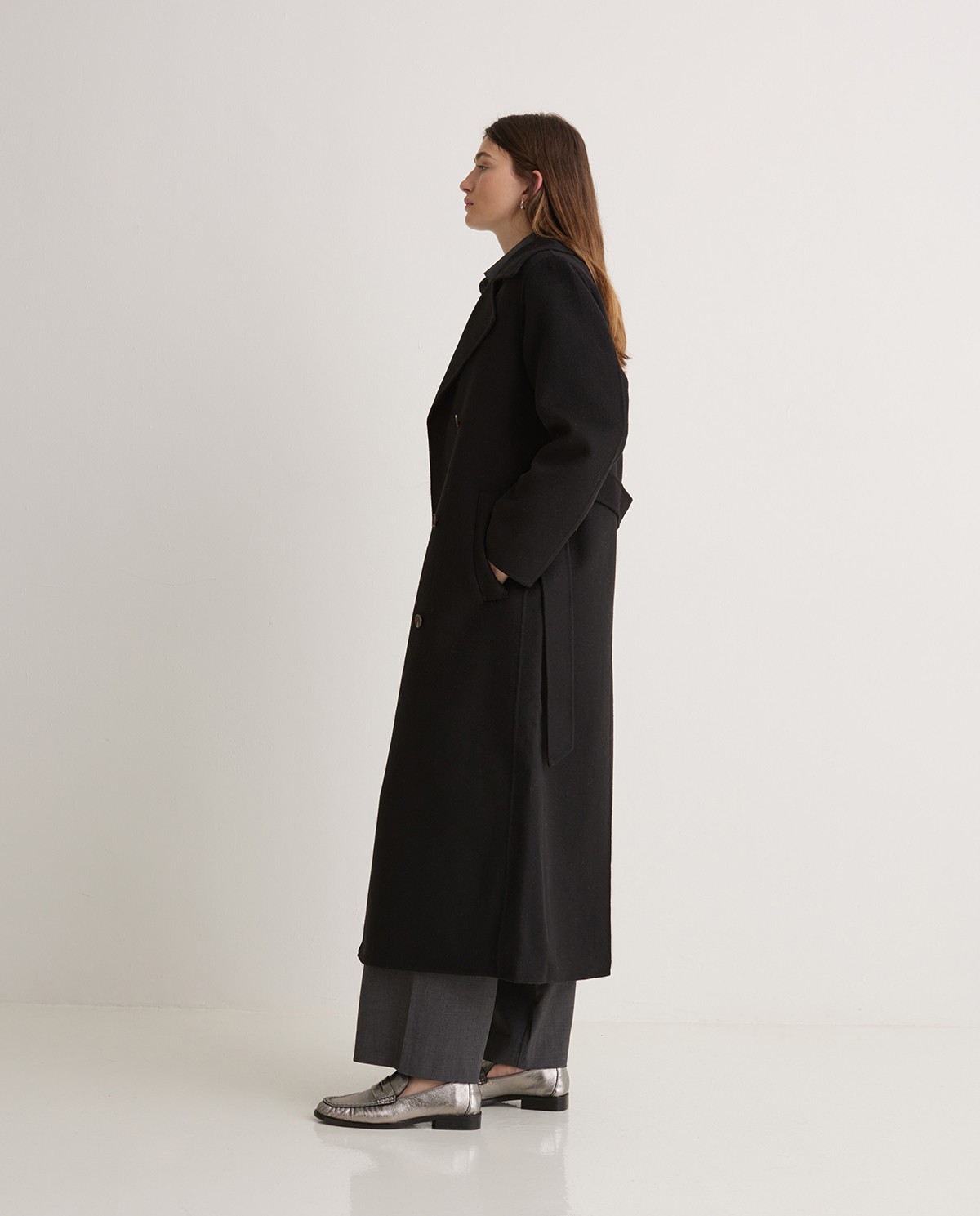 Abrigo largo mezcla lana negro - Abrigo largo regular fit 3