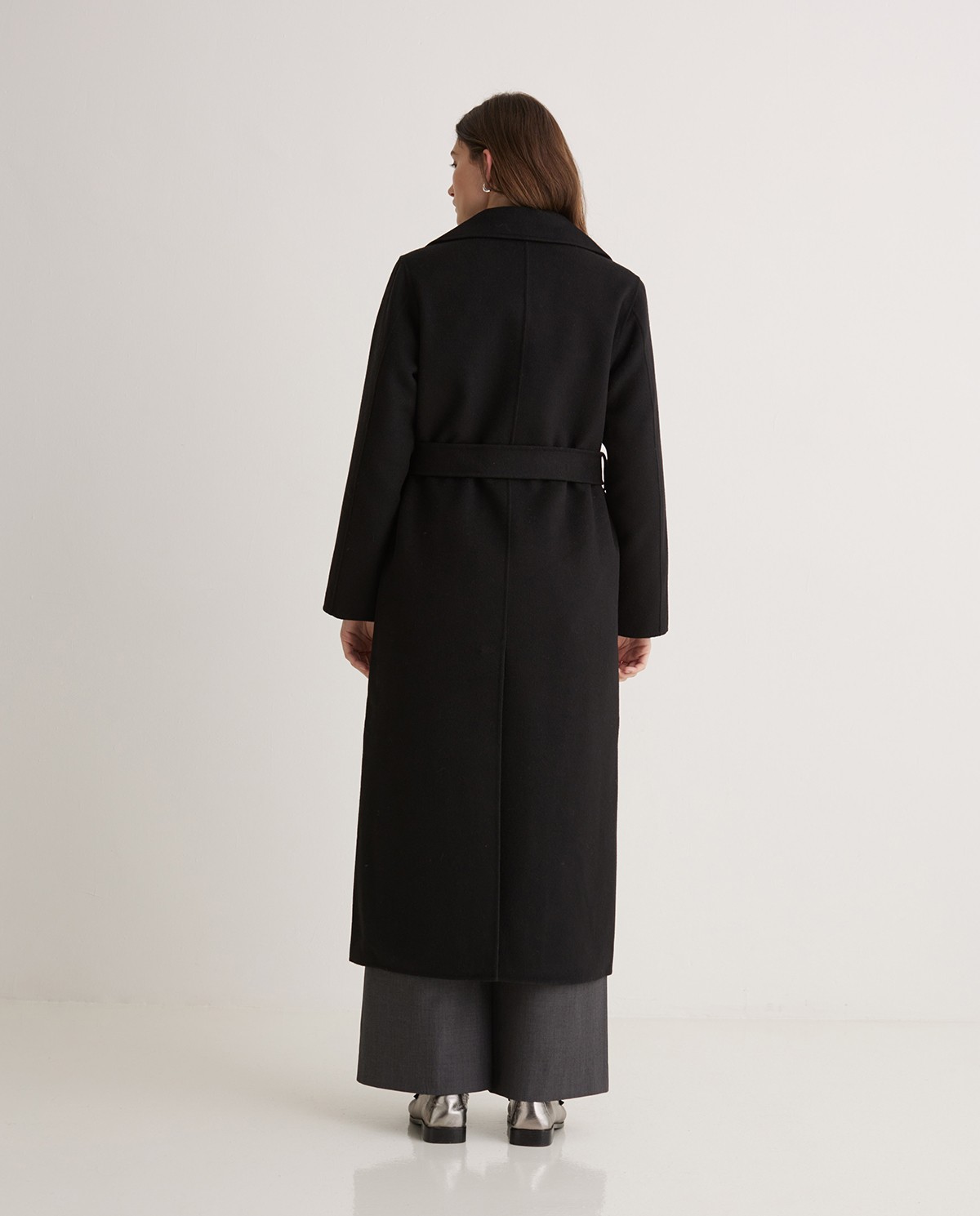 Abrigo largo mezcla lana negro - Abrigo largo regular fit 6