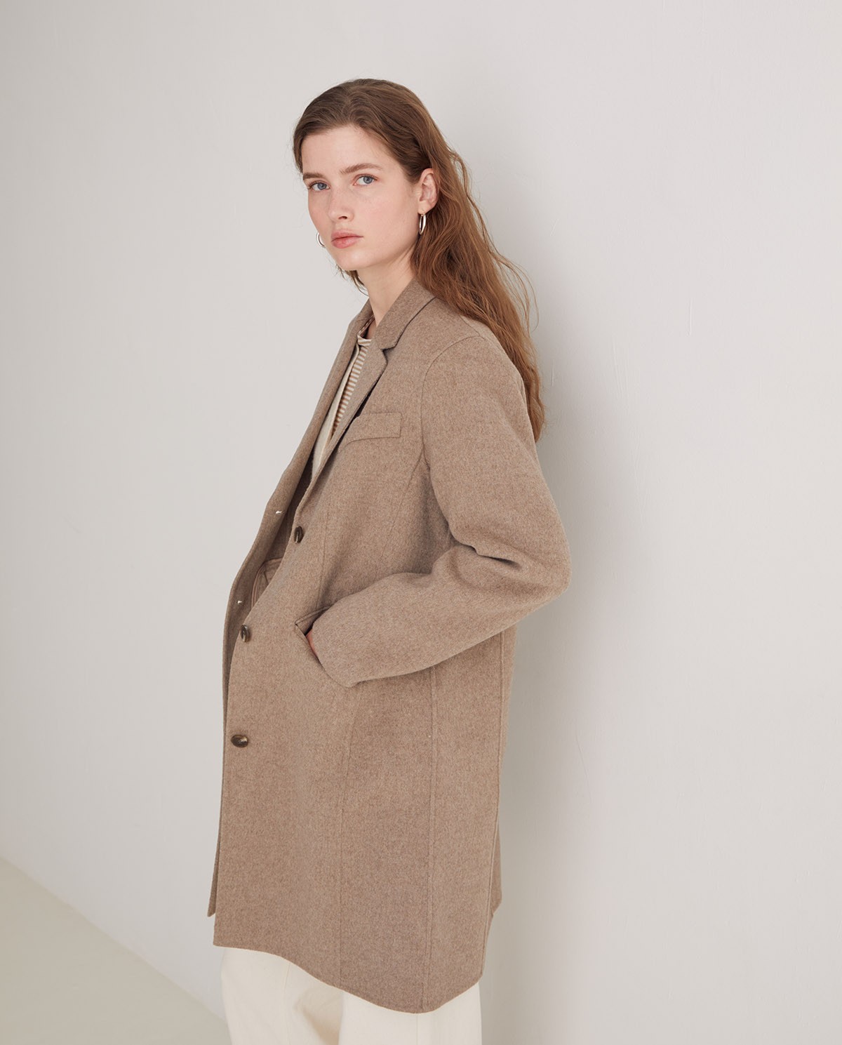 Abrigo midi mezcla lana marrón - Abrigo midi regular fit 4