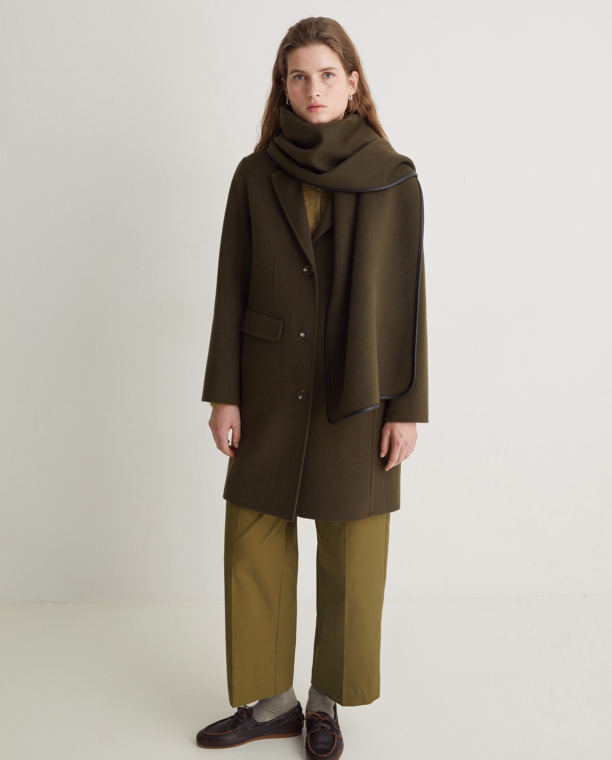 Handmade wool-blend midi coat khaki