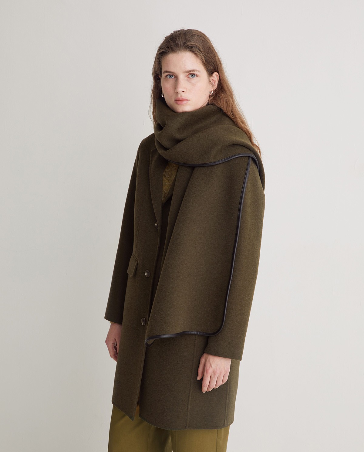 Handmade wool-blend midi coat khaki
