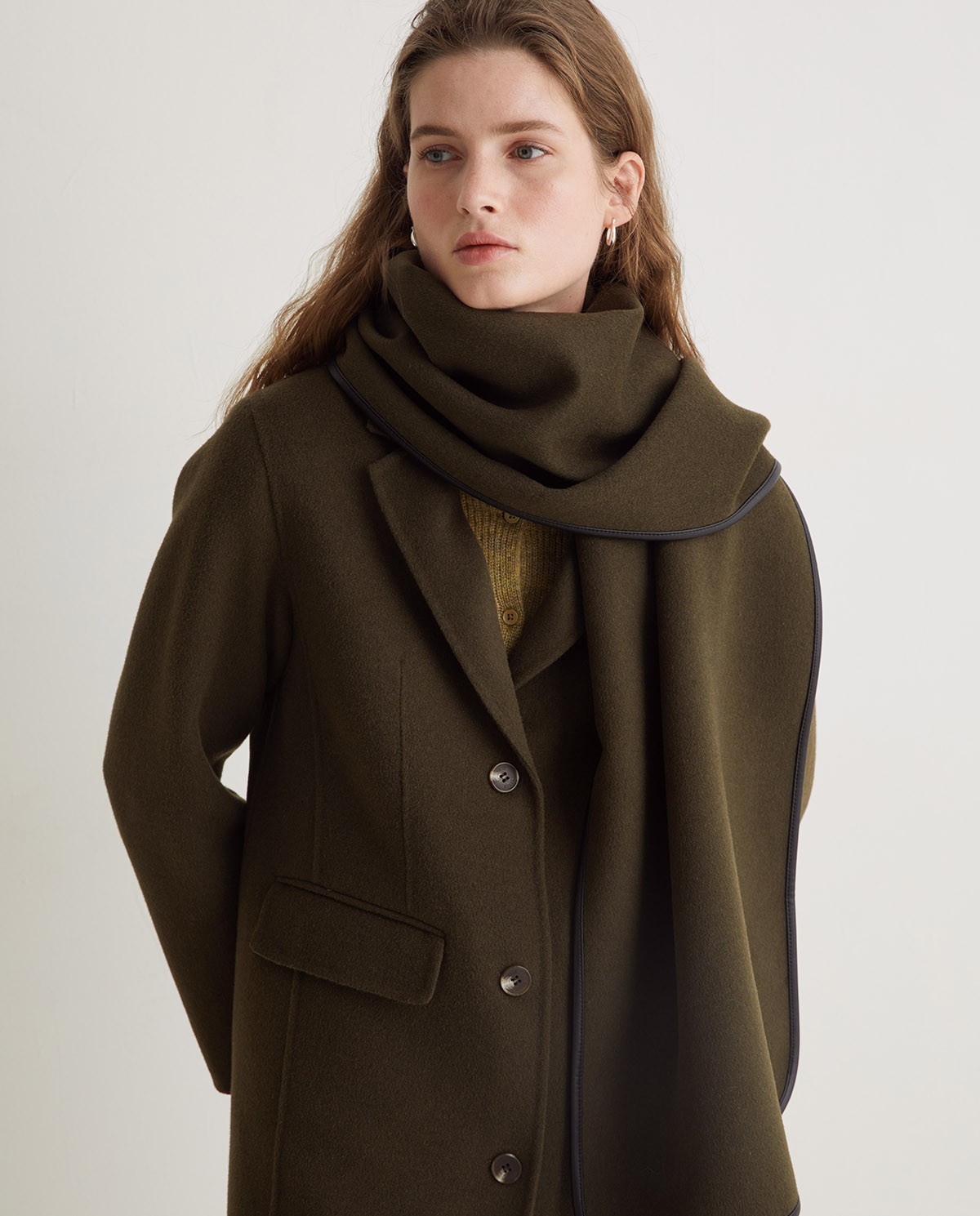 Handmade wool-blend midi coat khaki