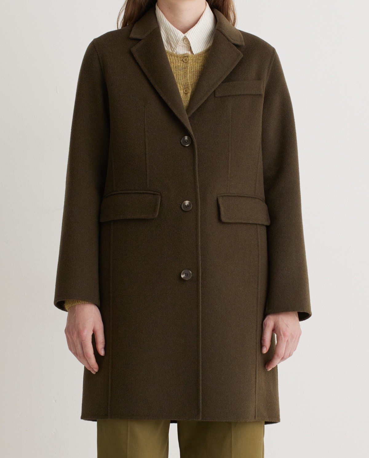 Handmade wool-blend midi coat khaki