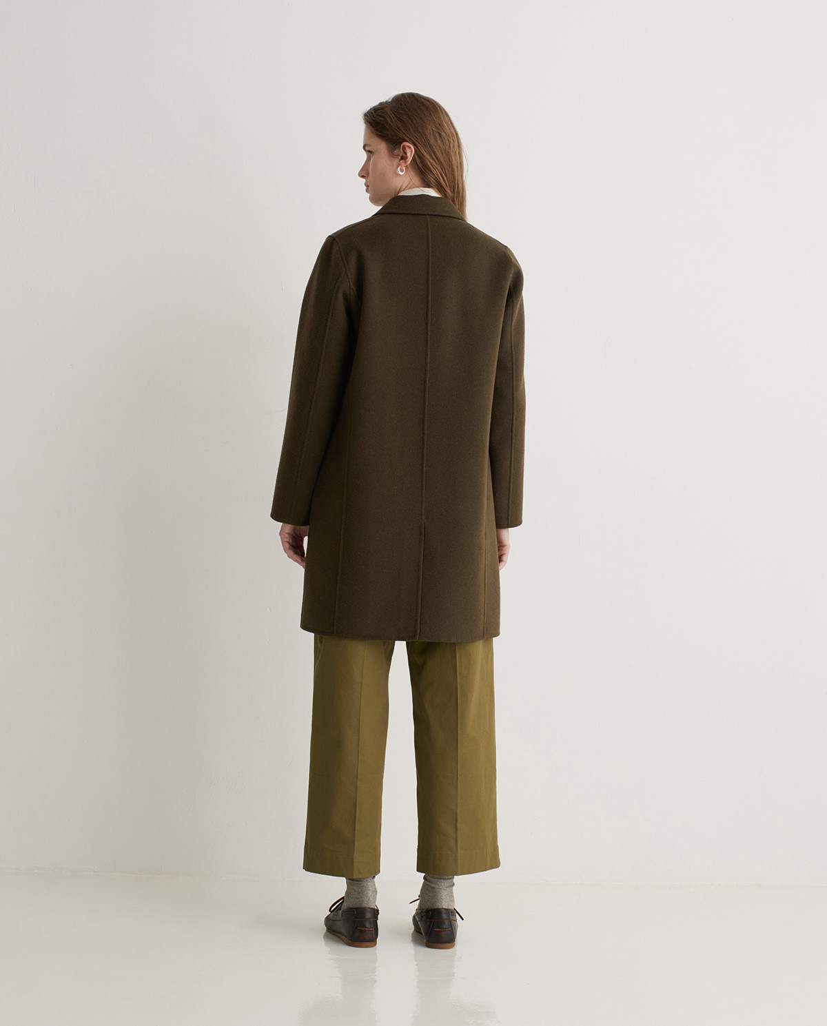 Handmade wool-blend midi coat khaki