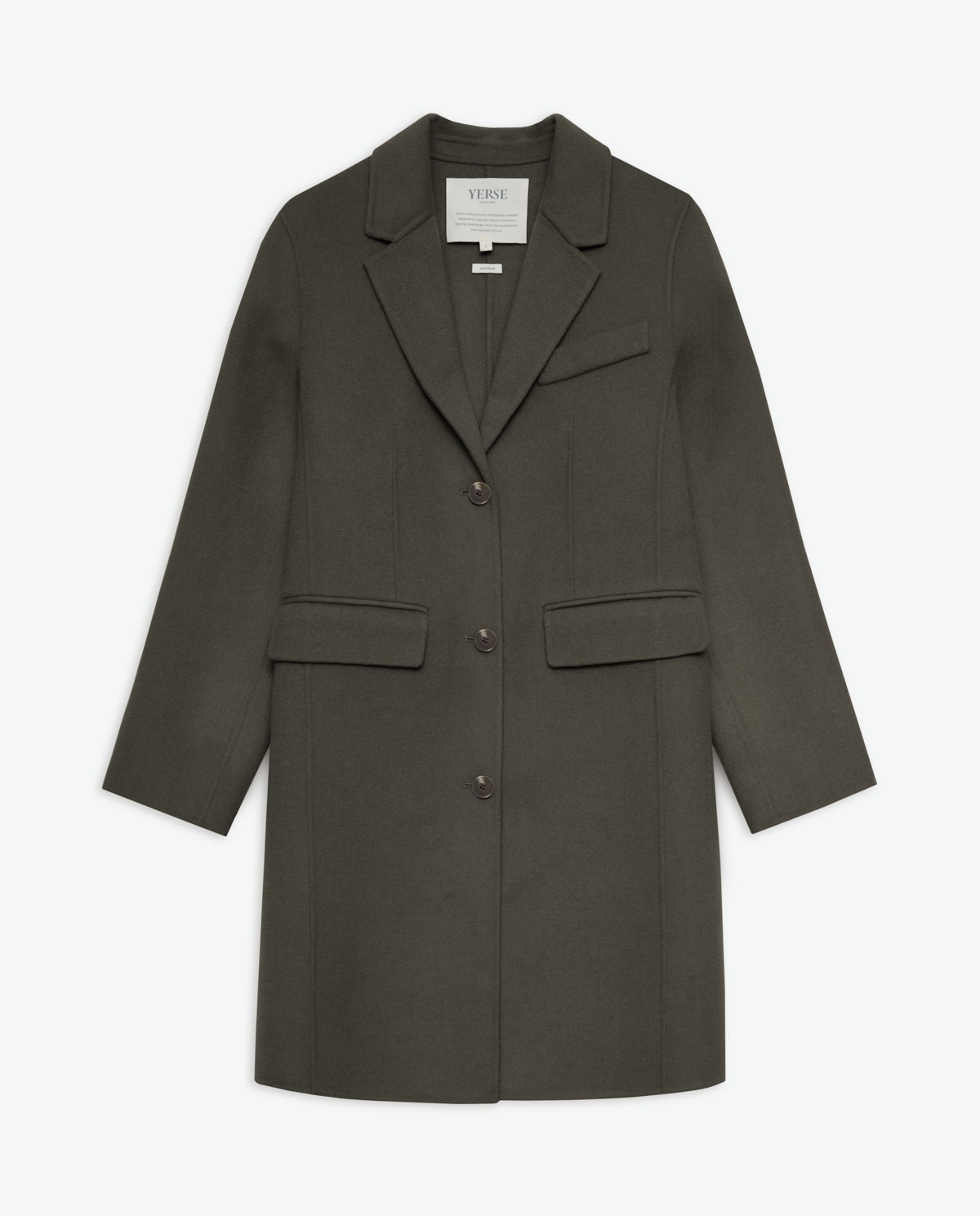Handmade wool-blend midi coat khaki