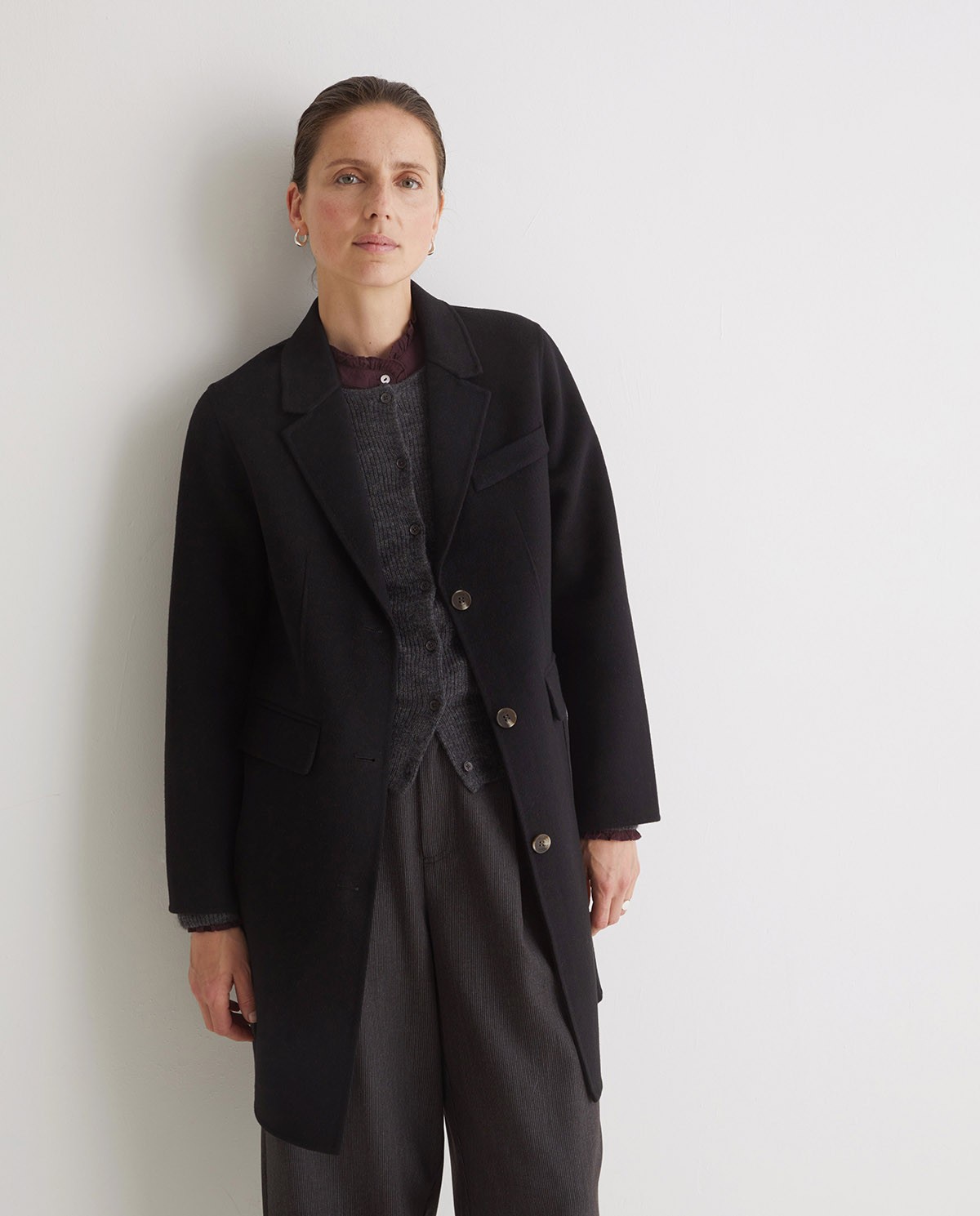 Abrigo midi mezcla lana negro - Abrigo midi regular fit 3