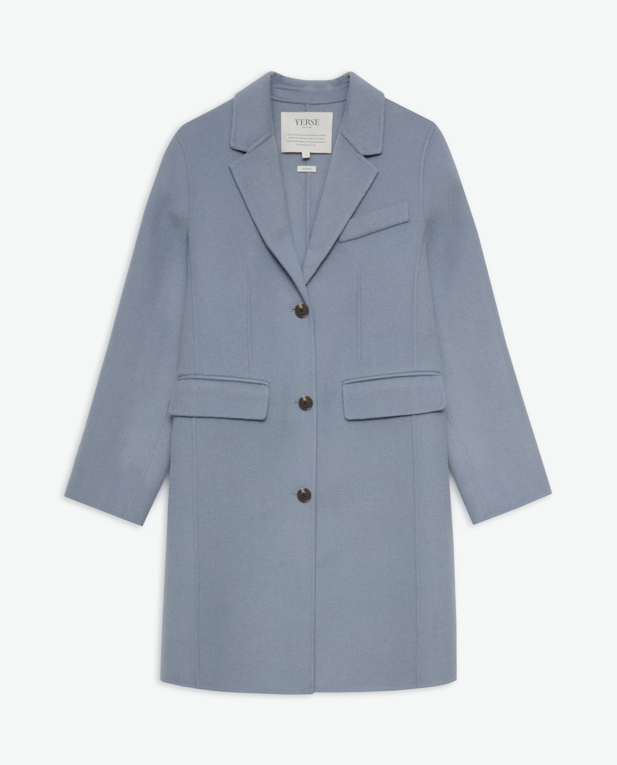 Handmade wool-blend midi coat blue woman Yerse - Front view 8