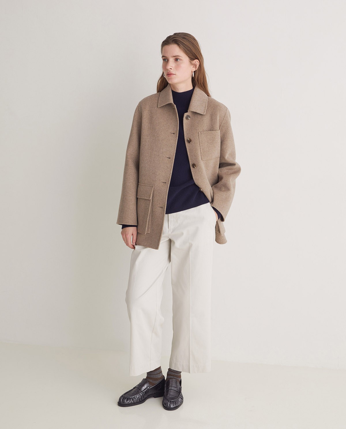 Handmade wool-blend short coat brown woman Yerse - Front view 3