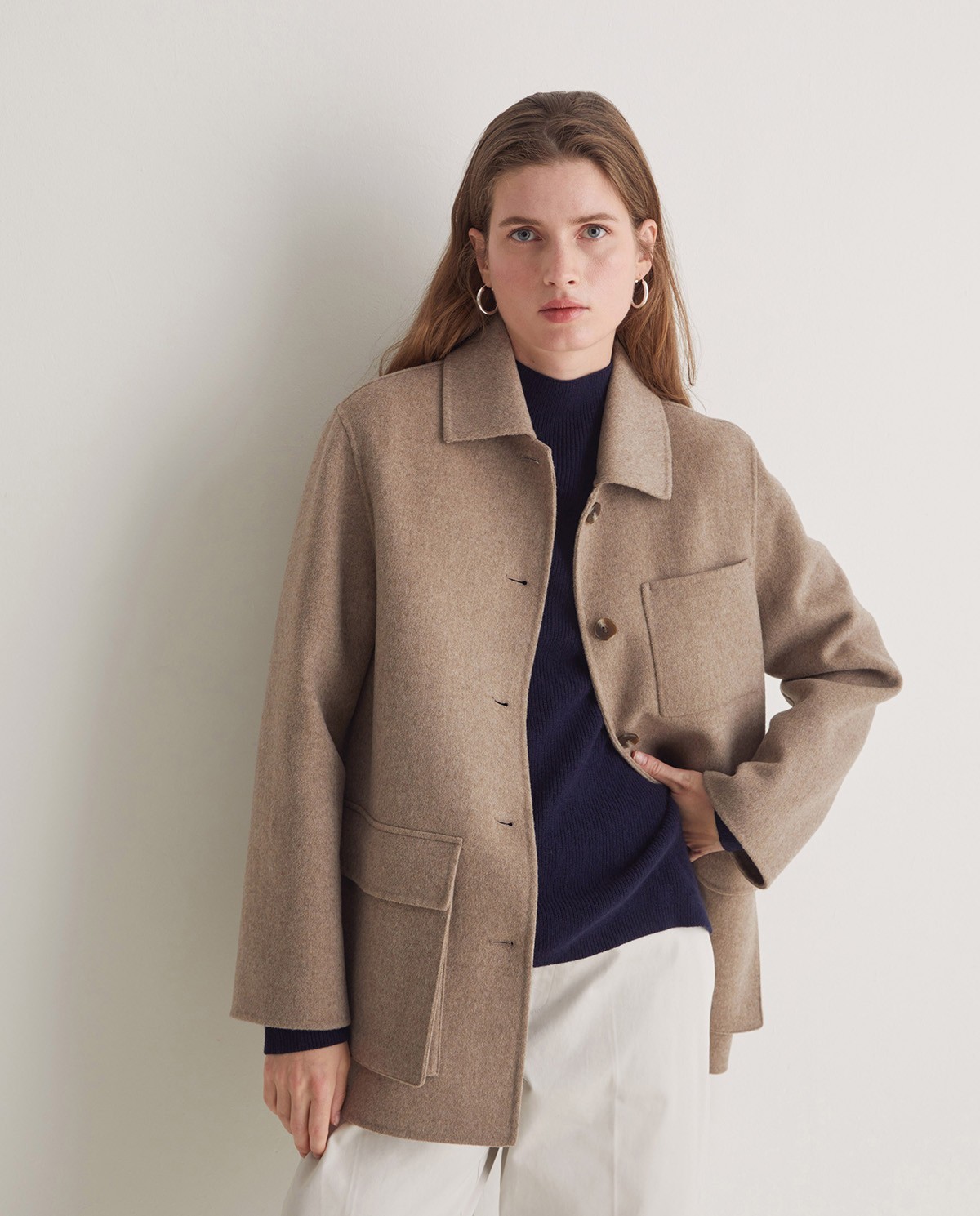 Handmade wool-blend short coat brown woman Yerse - Front view