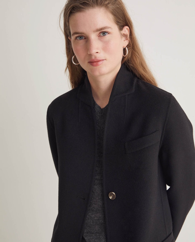 Handmade double-faced wool-blend coat black woman Yerse - Front view