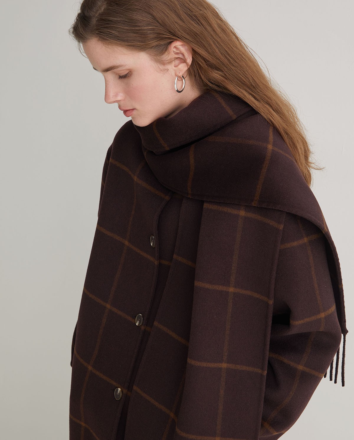 Brown wool blend coat with scarf - Coat with non-removable scarf 4