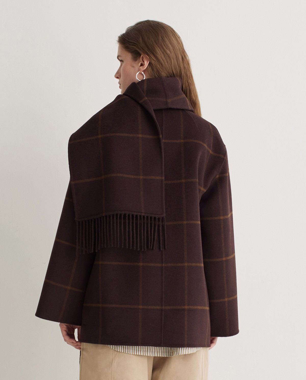 Brown wool blend coat with scarf - Coat with non-removable scarf 9