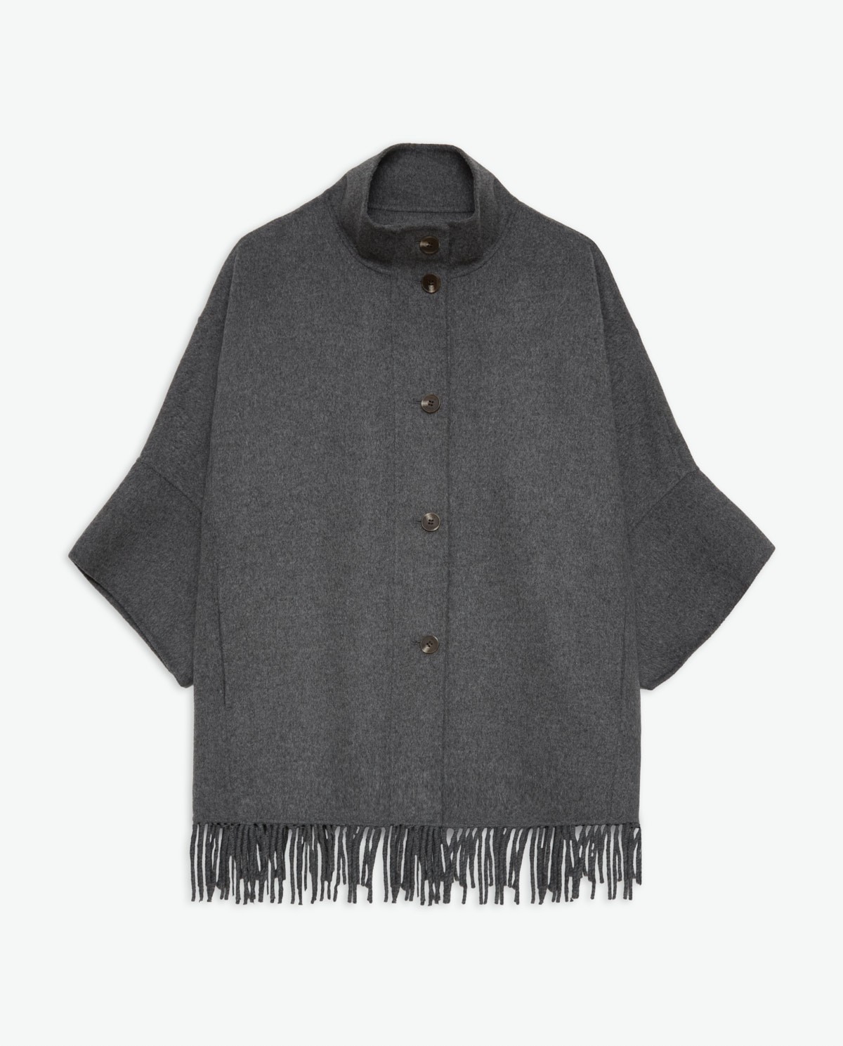 Handmade wool-blend fringed cape grey