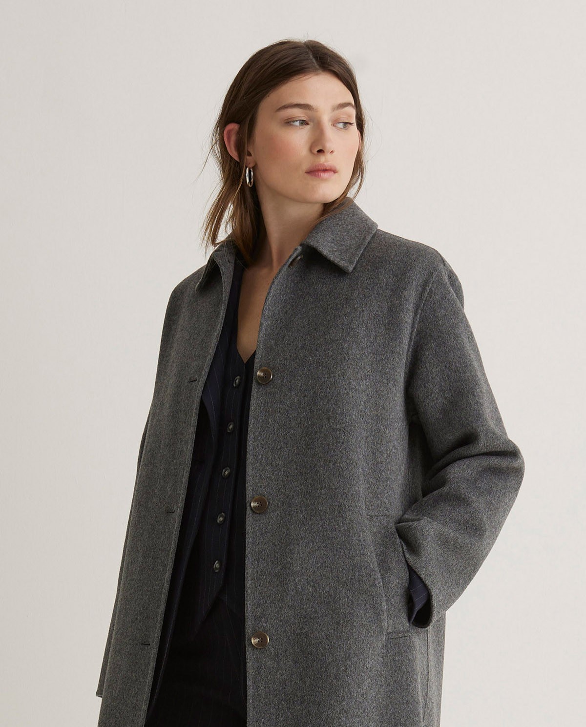 Handmade wool-blend long coat grey woman Yerse - Front view
