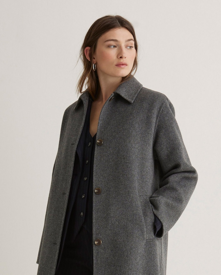 Handmade wool-blend long coat grey woman Yerse - Front view