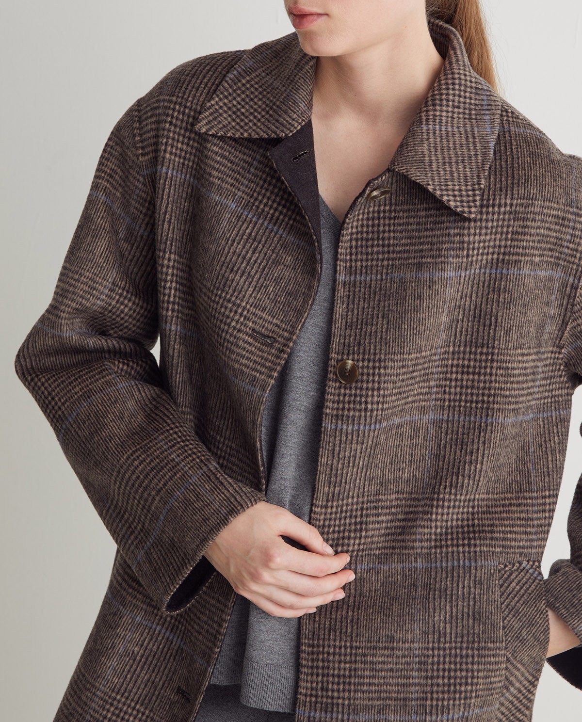 Abric llarg barreja llana quadres marró - Abric llarg regular fit 1