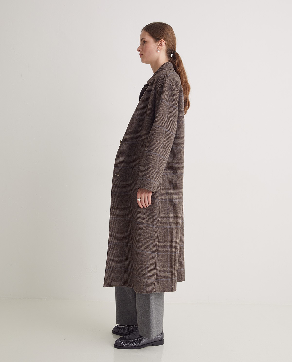 Abric llarg barreja llana quadres marró - Abric llarg regular fit 3