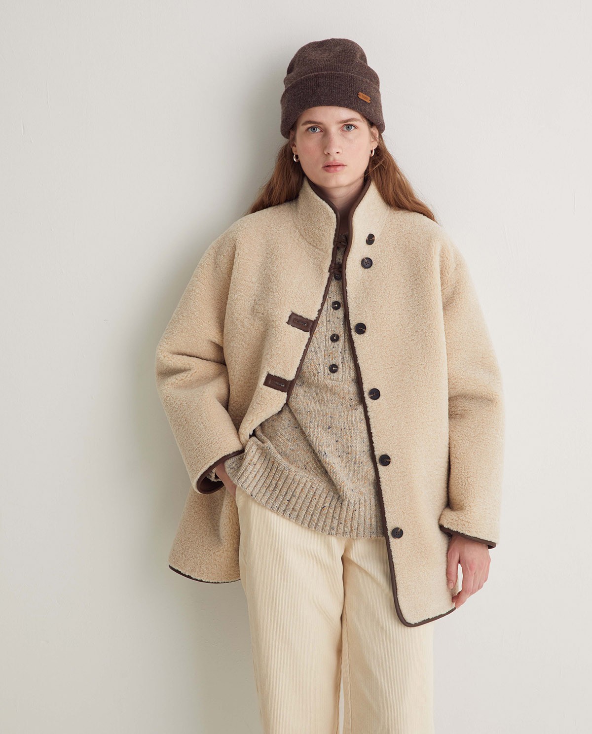 Ecru shearling coat woman Yerse - Front view 4