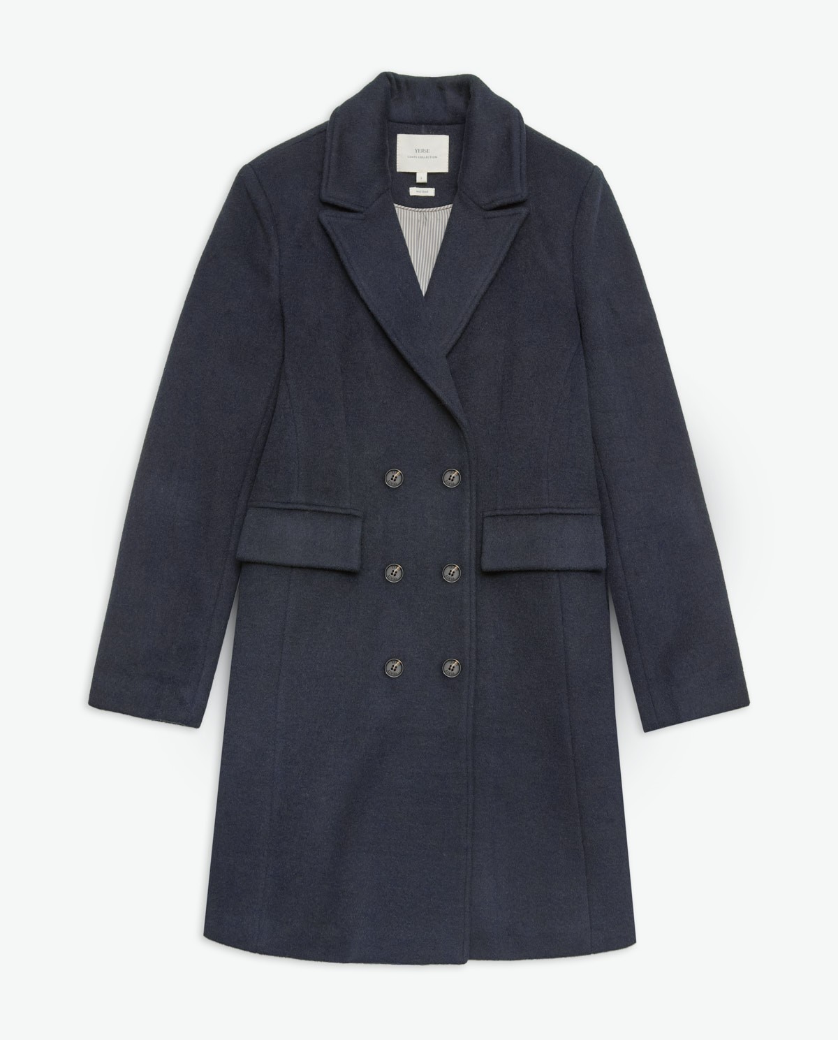 Navy-blue wool-blend double-breasted coat woman Yerse - Front view 7