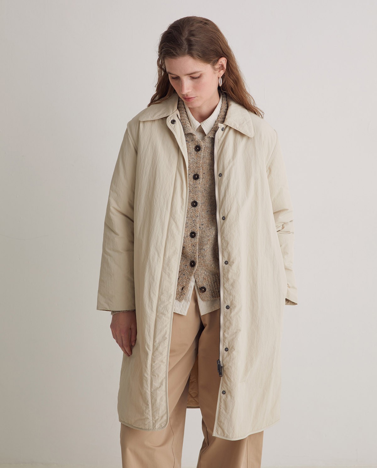 Ecru water-repellent quilted coat woman Yerse - Front view