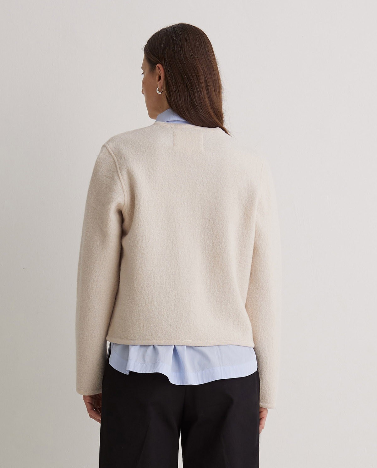 Ecru boiled-wool short jacket woman Yerse - Front view 5