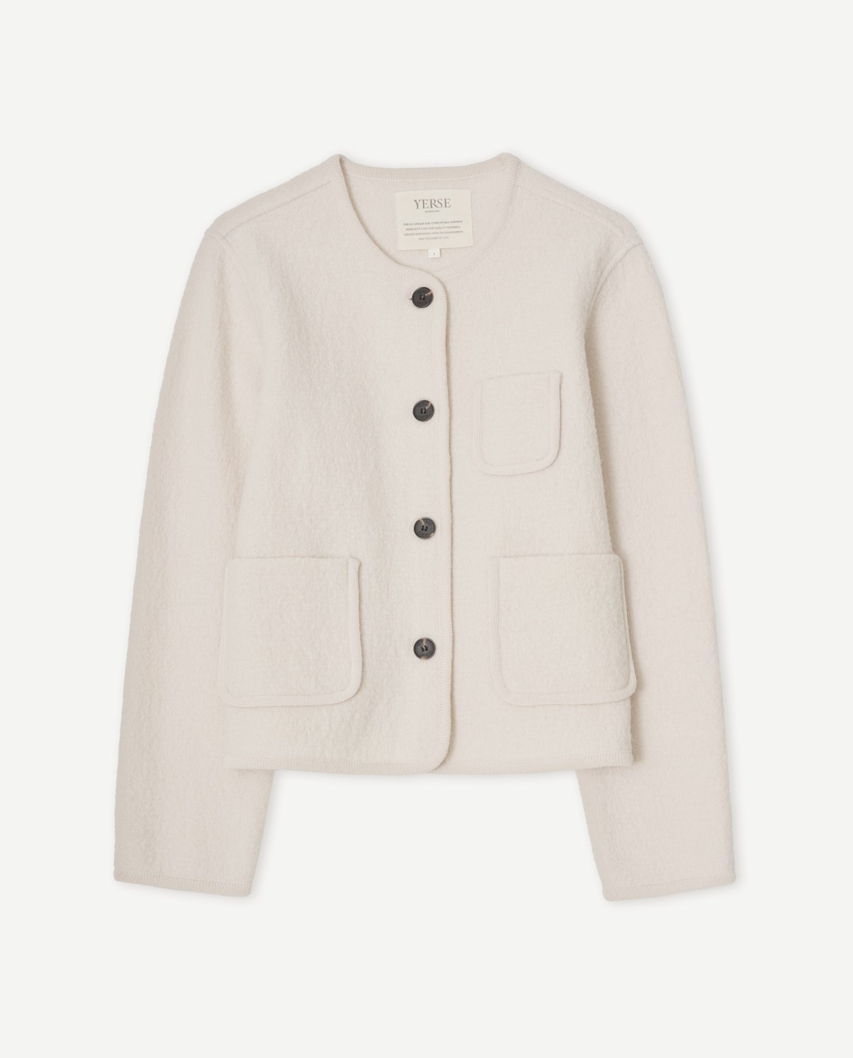 Ecru boiled-wool short jacket woman Yerse - Front view 7