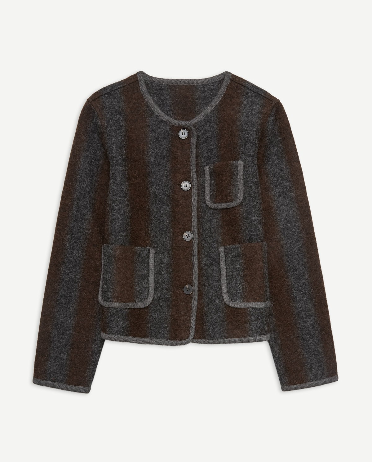 Striped boiled-wool blend short jacket woman Yerse - Front view 7
