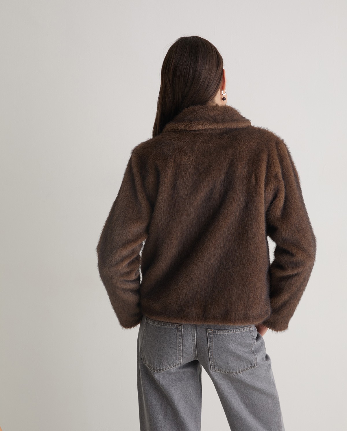 Brown faux-fur short coat woman Yerse - Front view 9