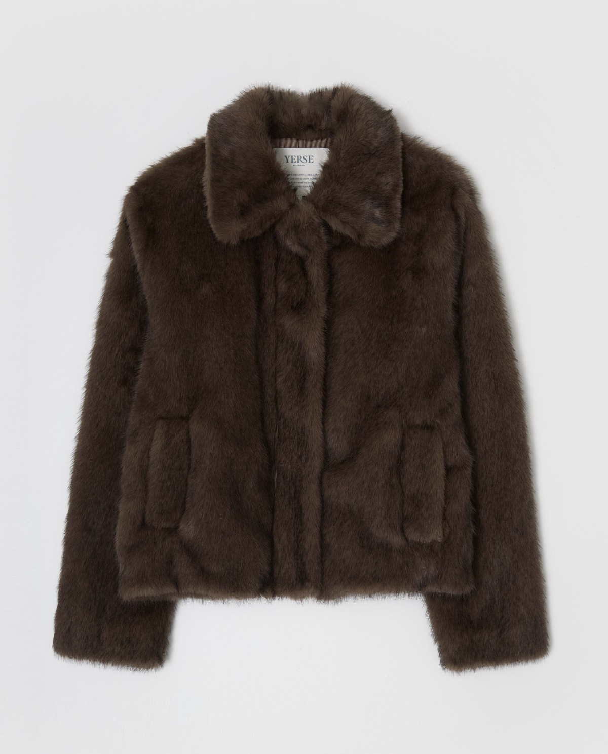 Brown faux-fur short coat woman Yerse - Front view 11