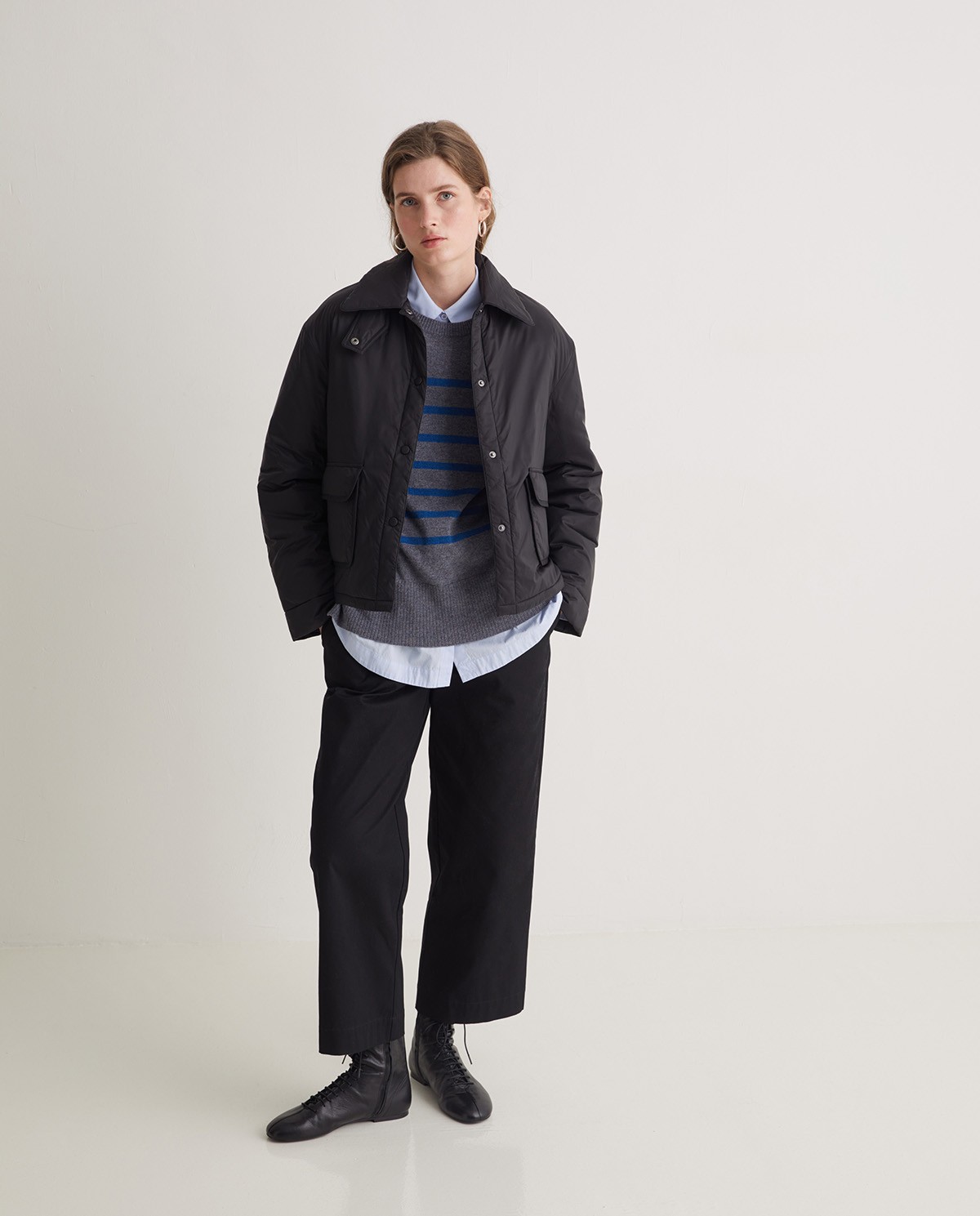 Black water-repellent short jacket woman Yerse - Front view 6