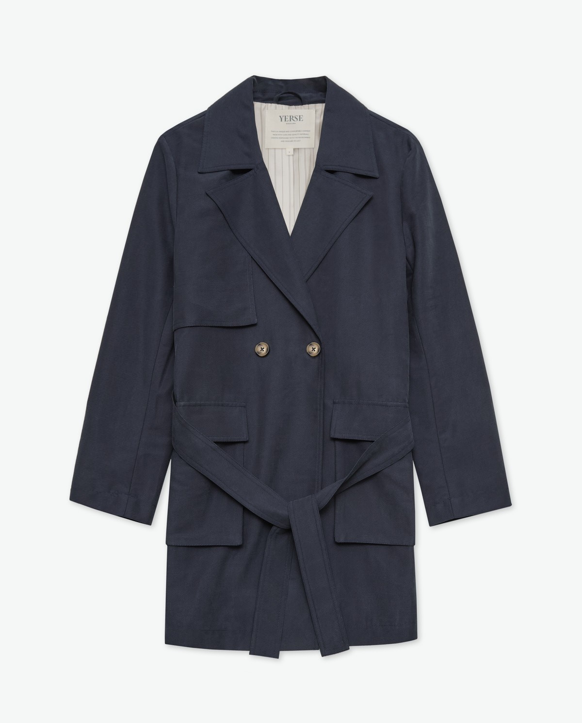 Trench corto cinturón azul marino - Trench mezcla de tencel 8