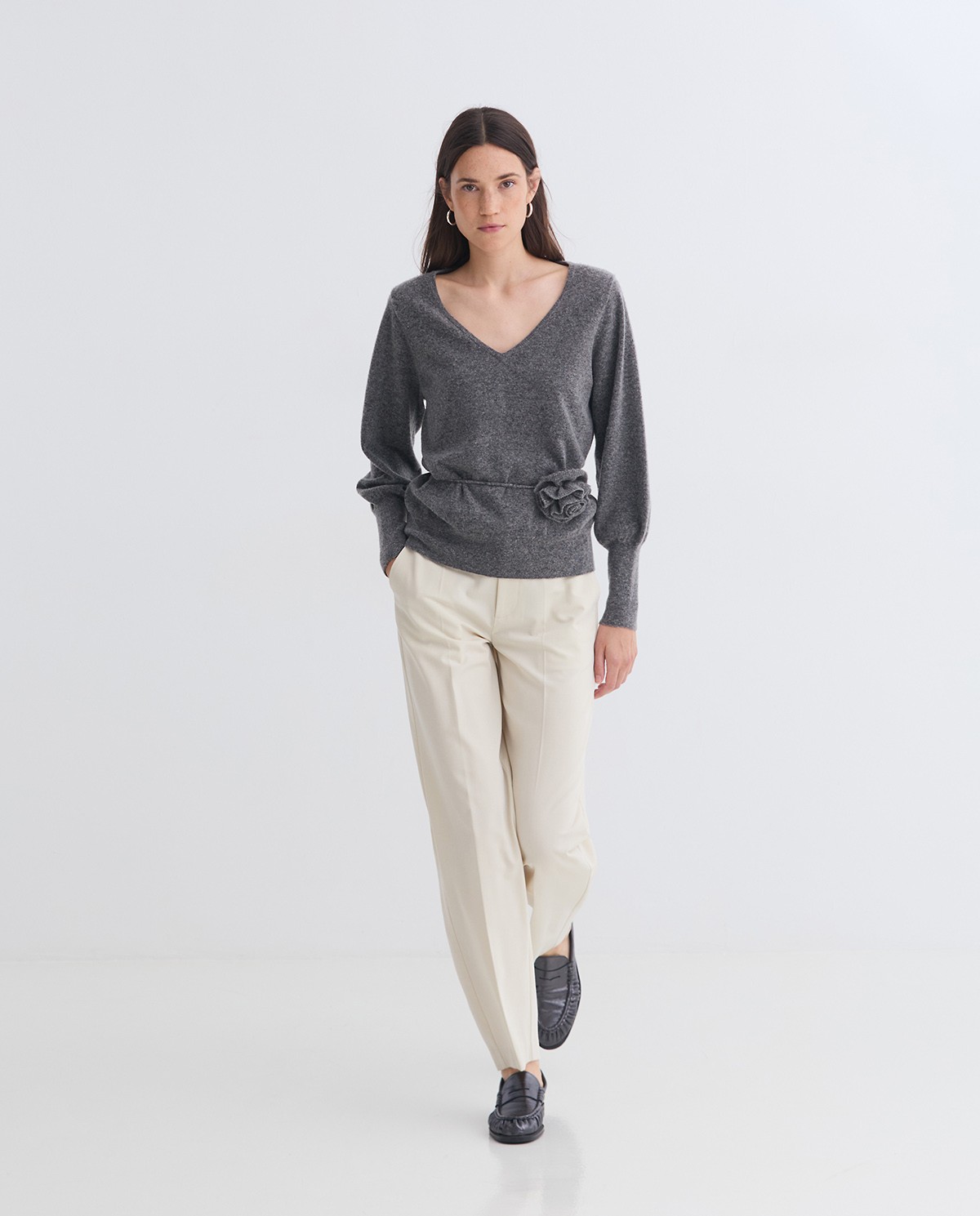 Ecru straight wool-blend trousers woman Yerse - Front view 2