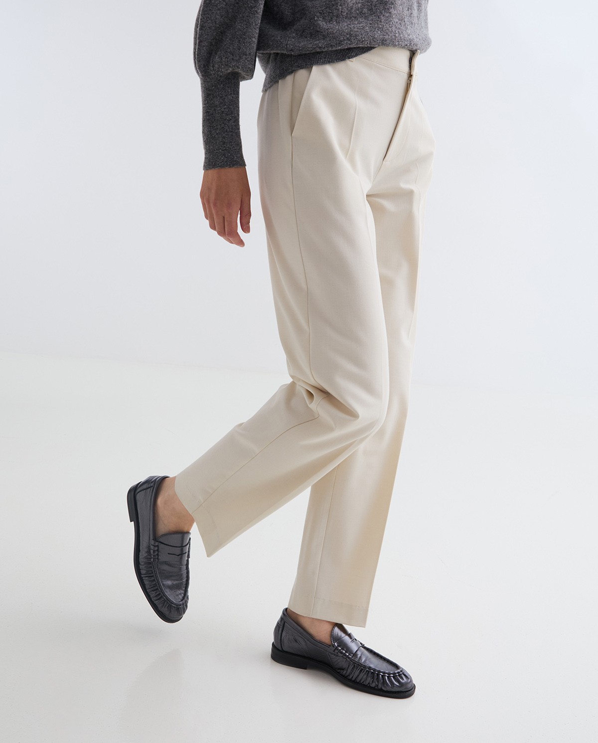 Ecru straight wool-blend trousers woman Yerse - Front view 3