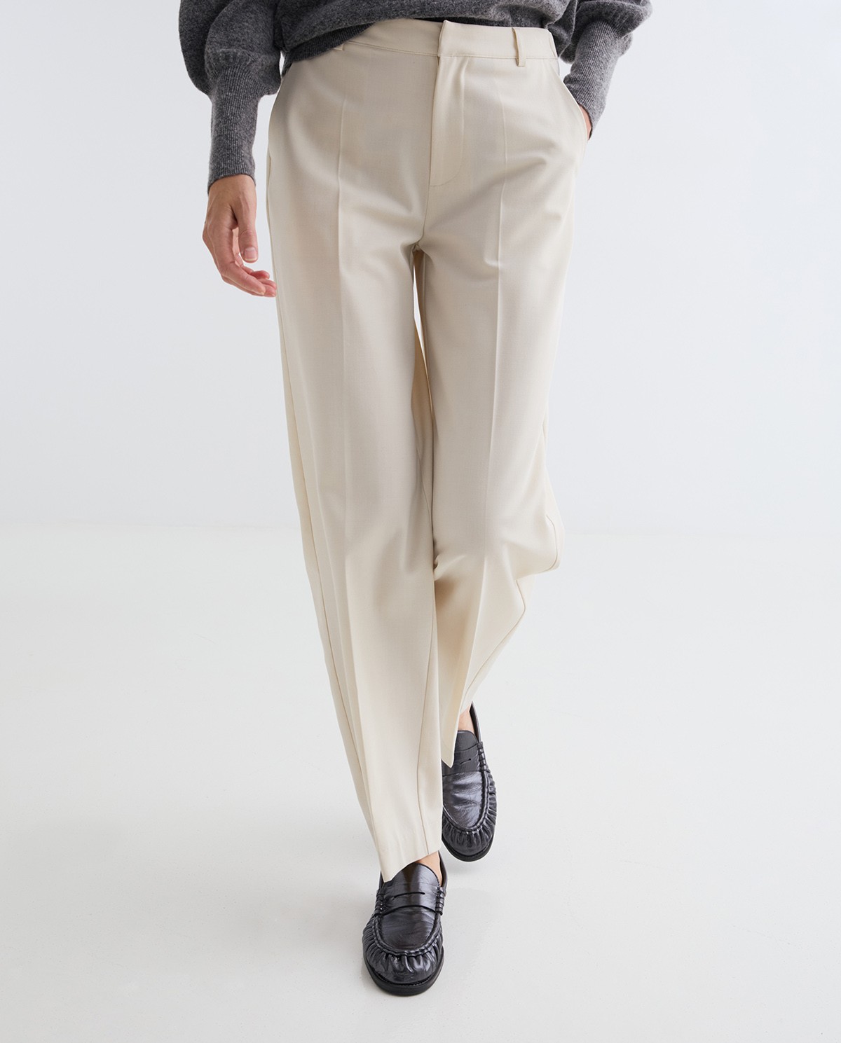 Ecru straight wool-blend trousers woman Yerse - Front view 4