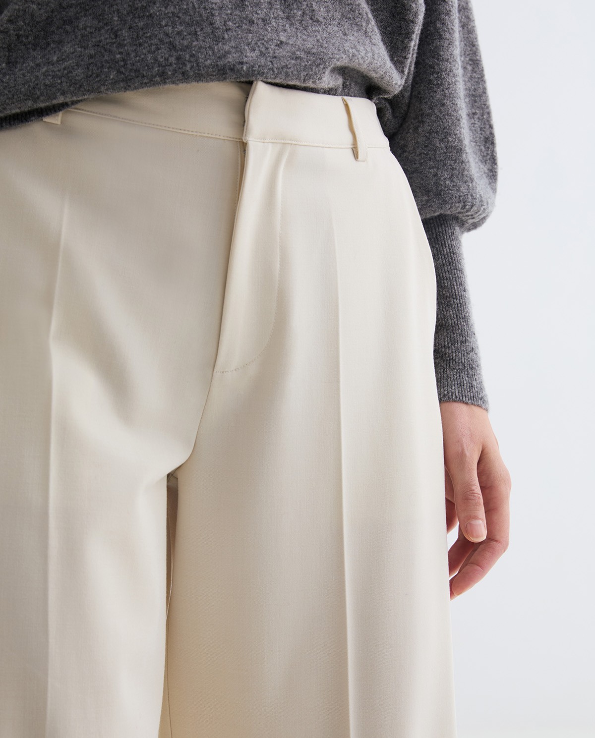 Ecru straight wool-blend trousers woman Yerse - Front view 5