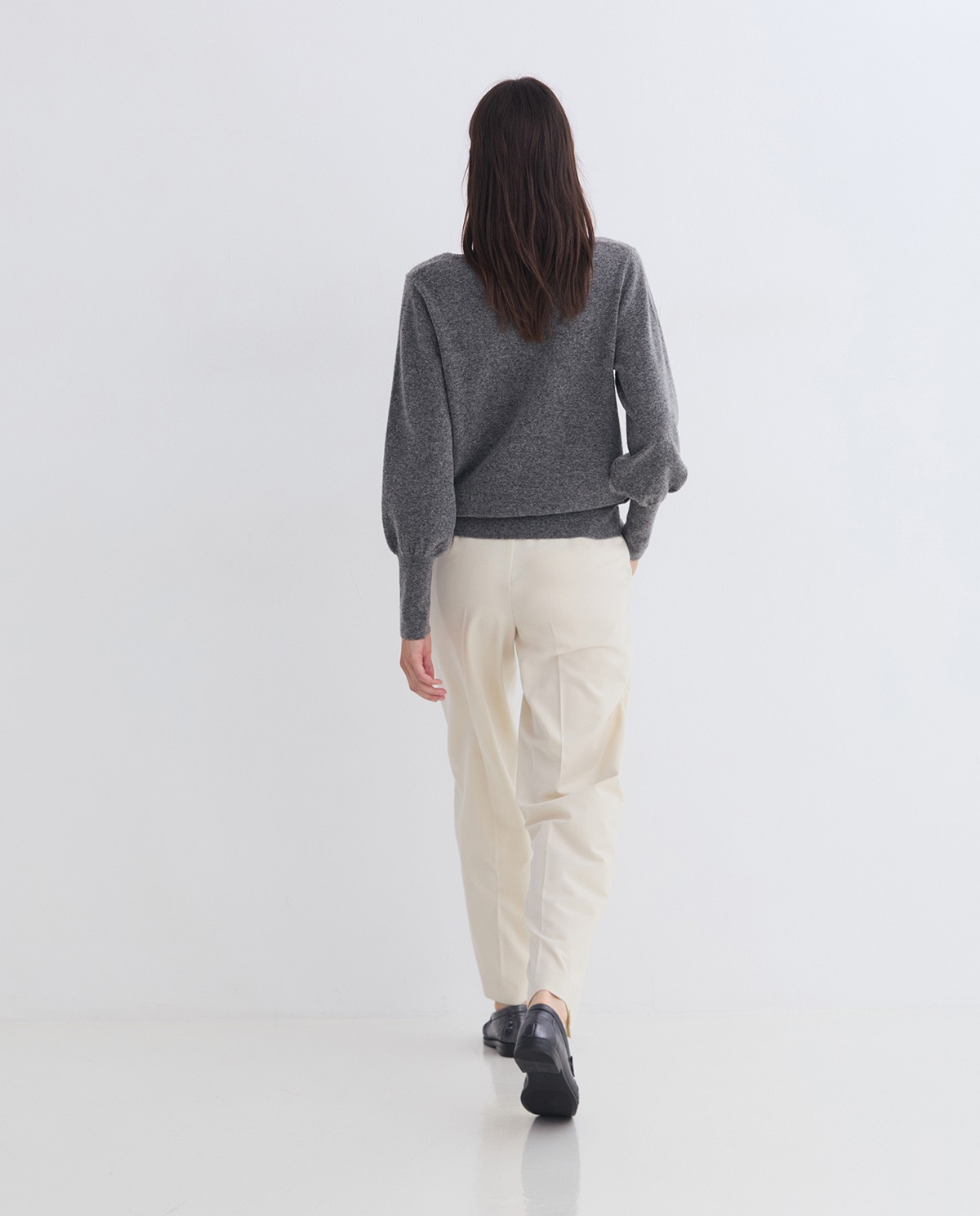 Ecru straight wool-blend trousers woman Yerse - Front view 6
